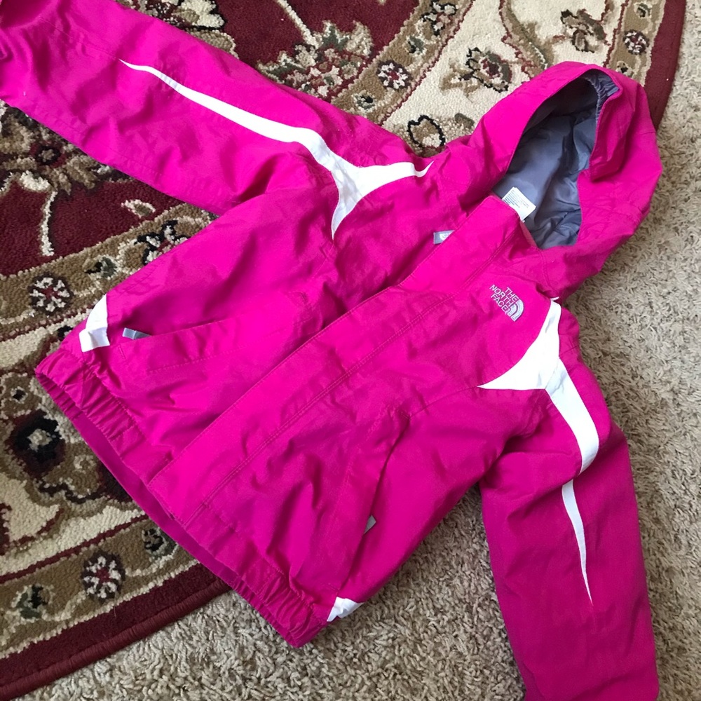 The North Face Girls' Pink Hooded Jacket with White Accents